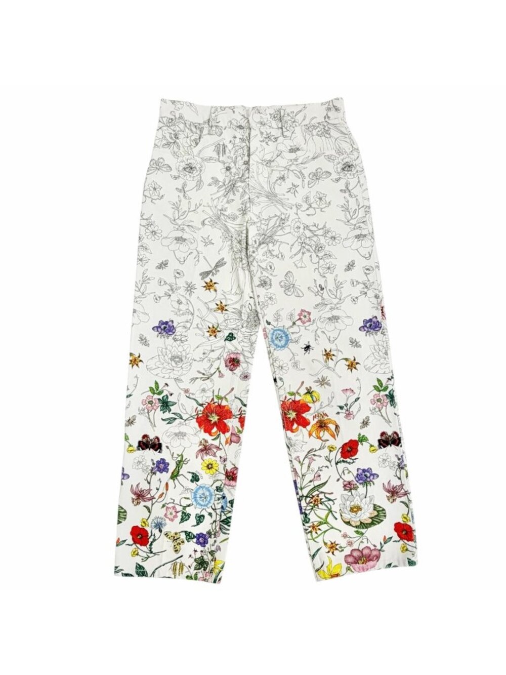 Gucci Cotton 100% Logo Leather Patch Floral Print Pants White Multicolor 24